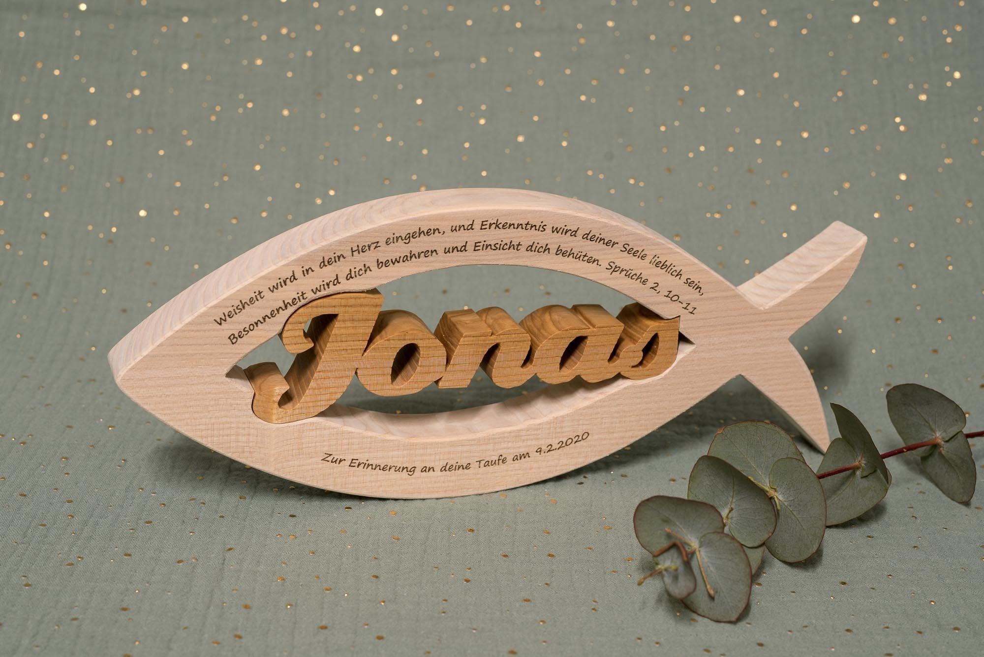 Christenfisch mit Name und persönlicher Widmung | weiß