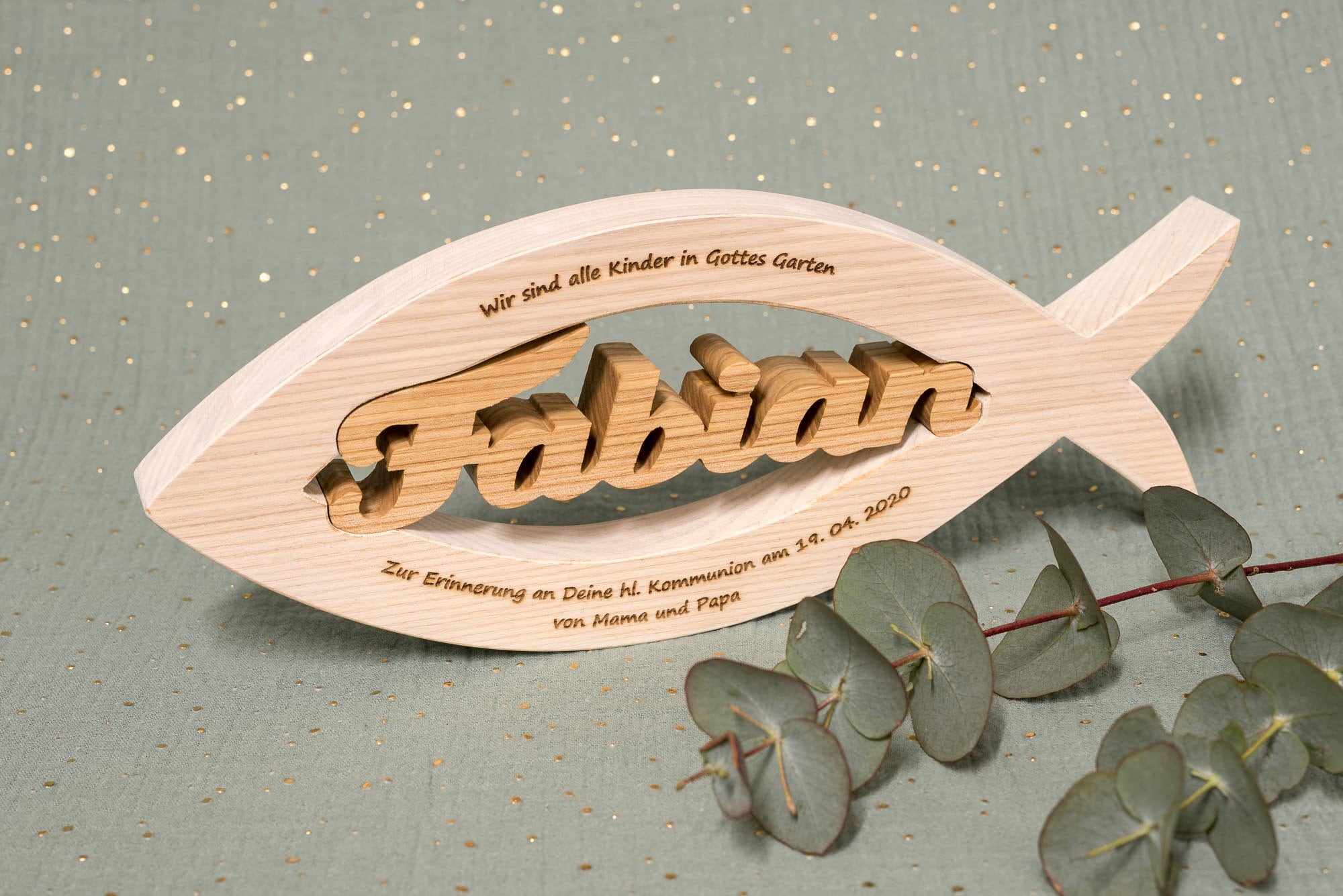 Christenfisch mit Name und persönlicher Widmung | weiß