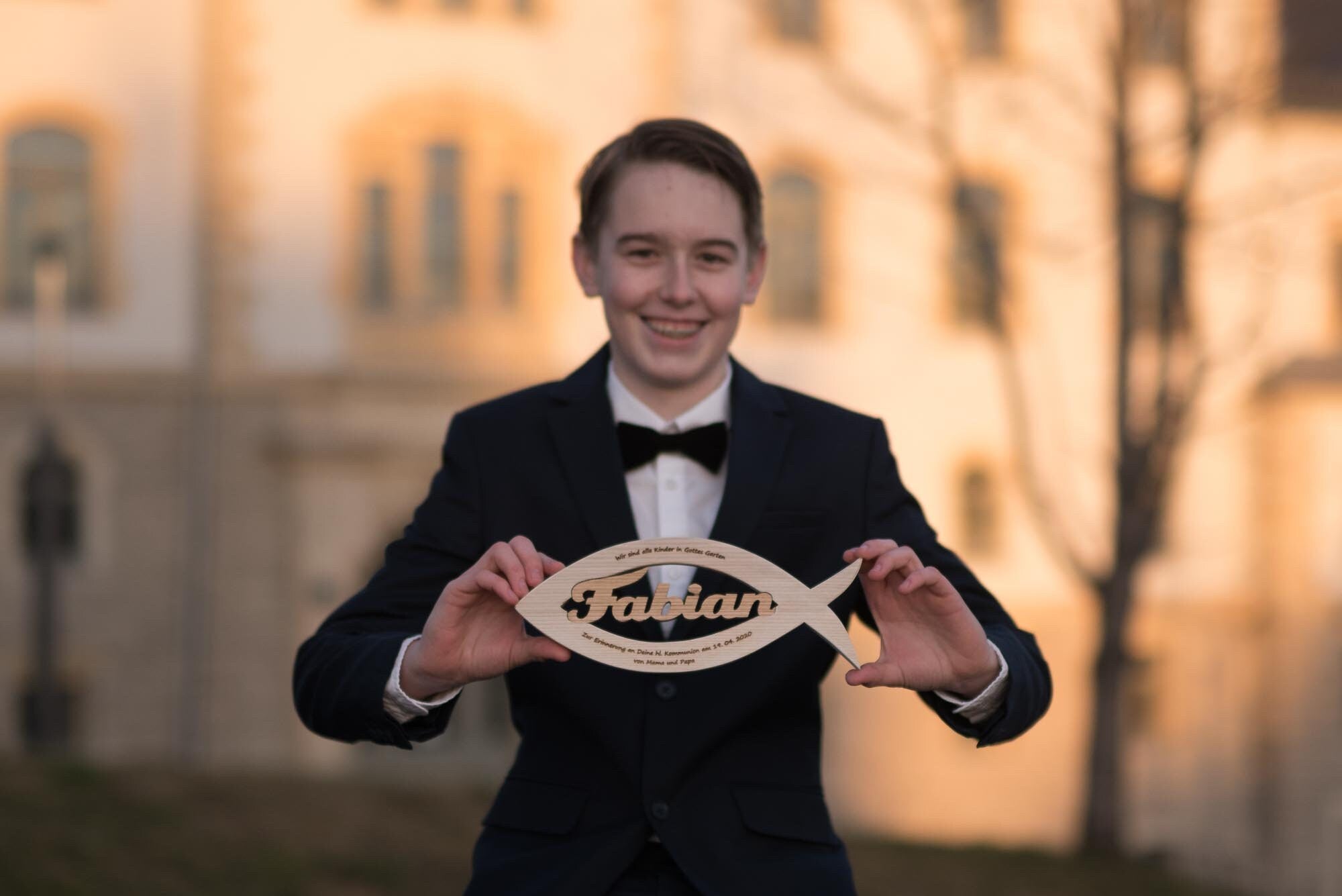 Christenfisch mit Name und persönlicher Widmung | weiß