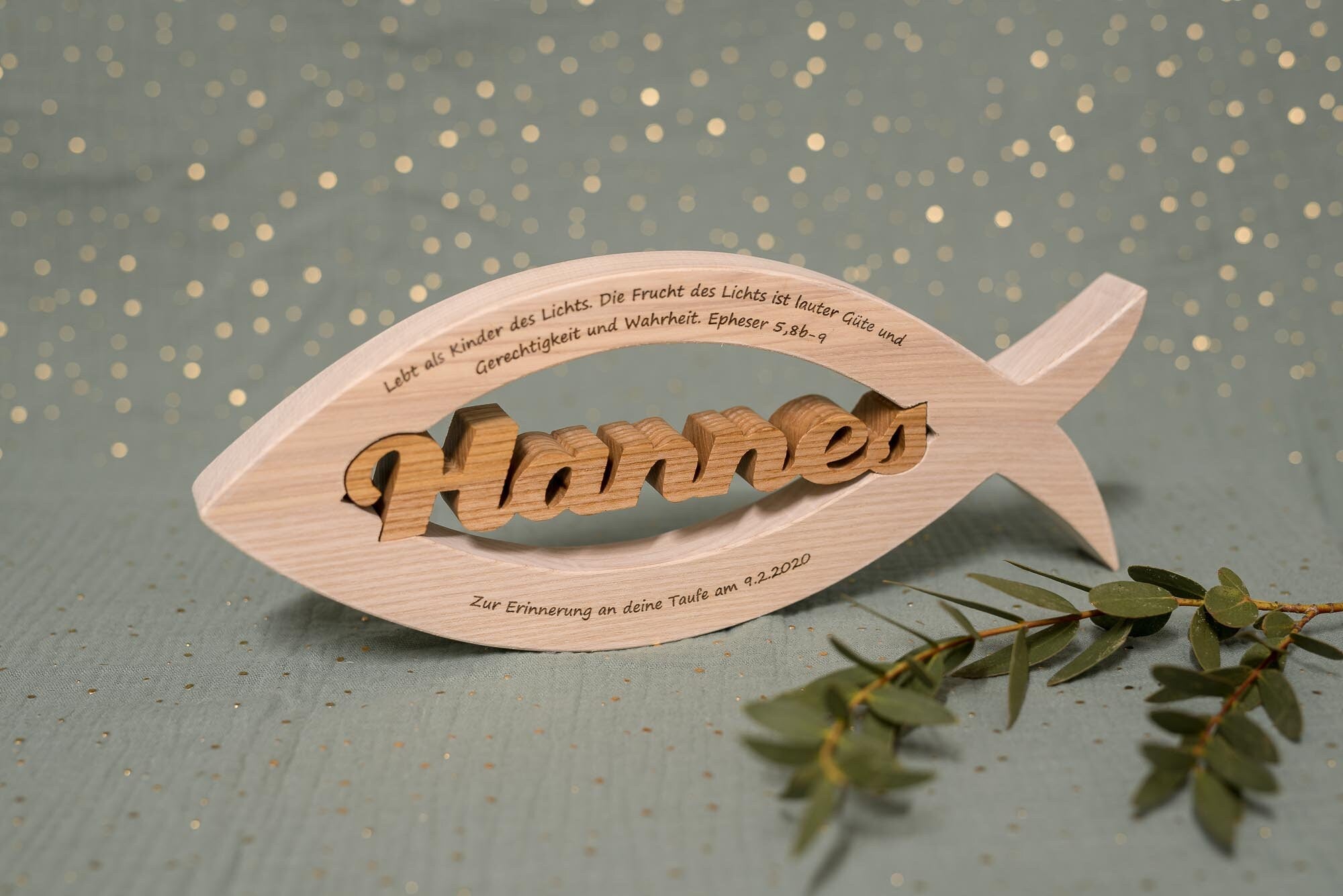 Christenfisch mit Name und persönlicher Widmung | weiß