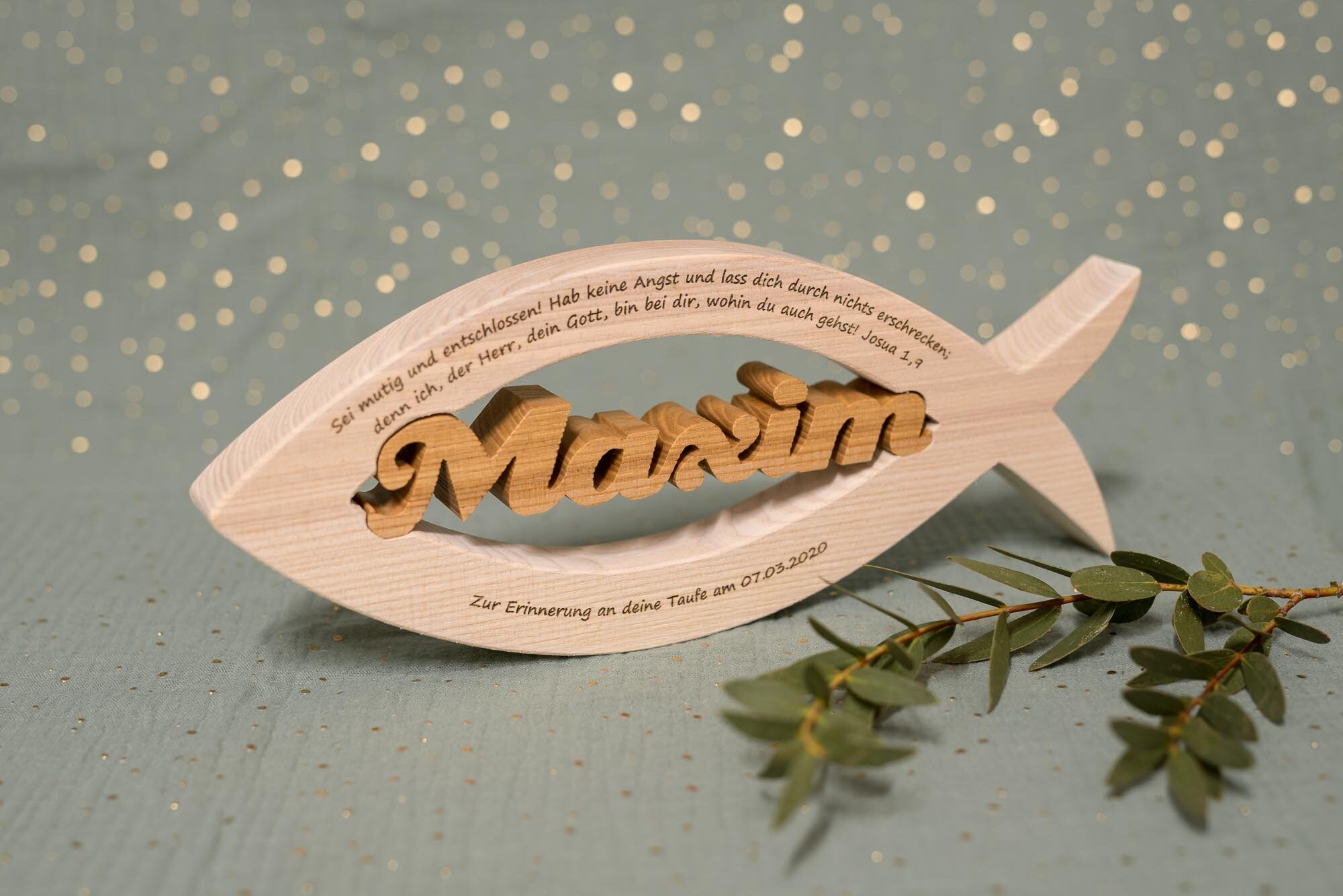 Christenfisch mit Name und persönlicher Widmung | weiß