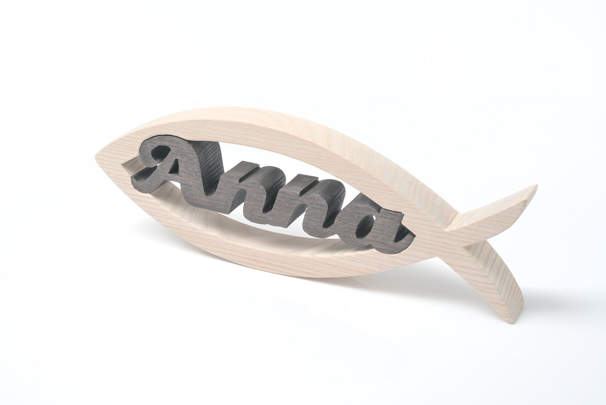 Christenfisch mit Name | Patengeschenk zur Taufe | Geschenk zur Taufe Patenkind | Geschenkidee zur Konfirmation oder Kommunion | Holzfisch s/w