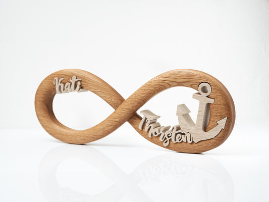 Eichen-Endlosschleife mit Namen & Anker - Exklusives Hochzeitsgeschenk für Seeliebhaber - miat-holz-design