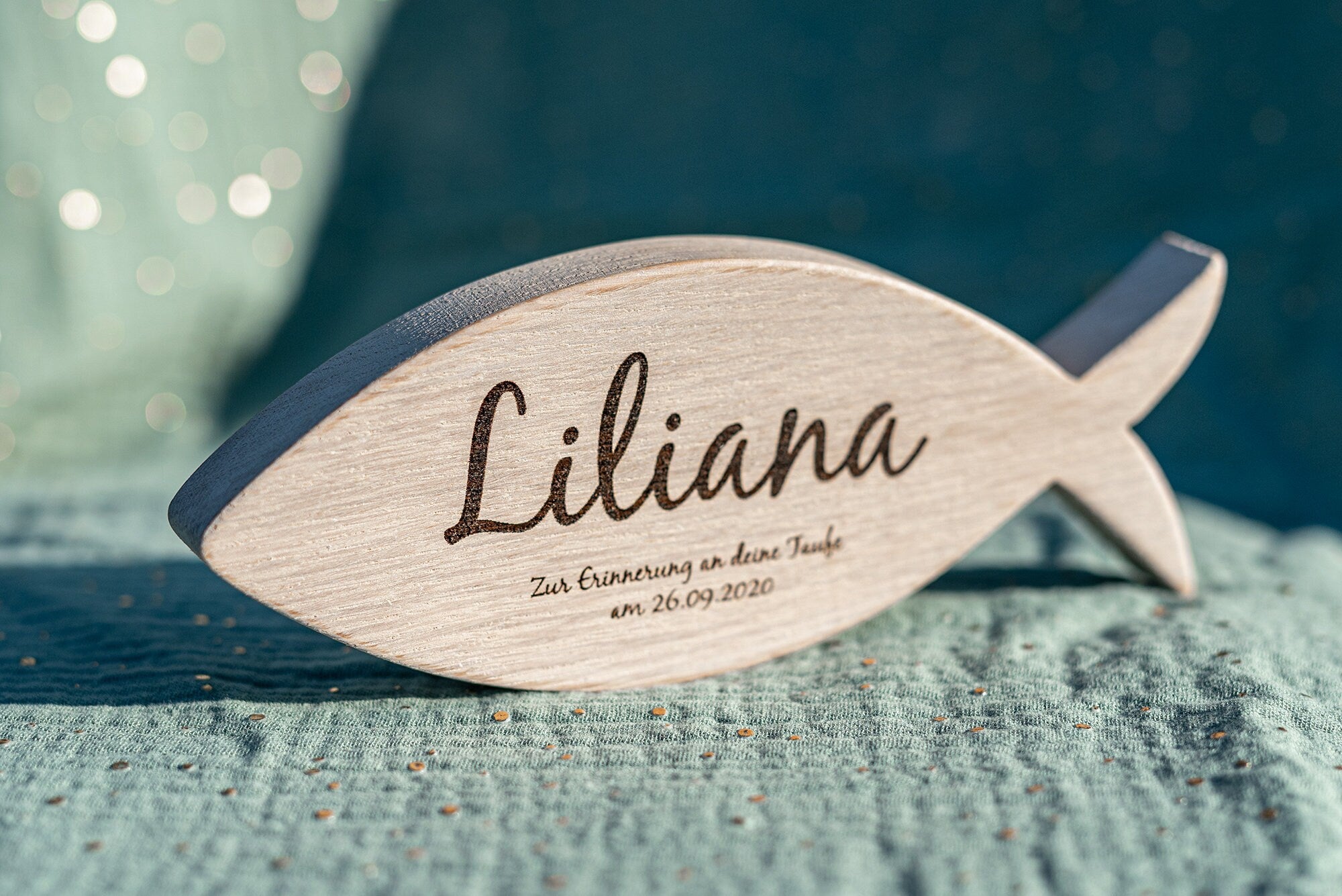 personalisiertes Geschenk zur Taufe, Christenfisch mit Name